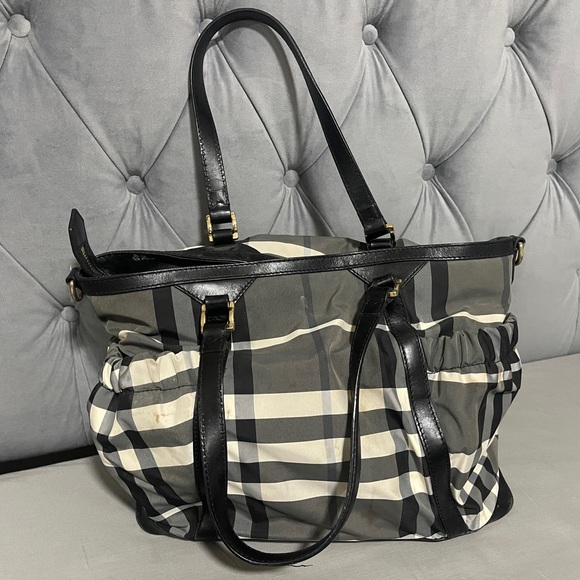 Black and White Burberry Diaper Bag